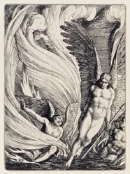 Satan se levant du lac de feu de Le Paradis perdu de John Milton, une série de 12 illustrations gravées par William Strang
